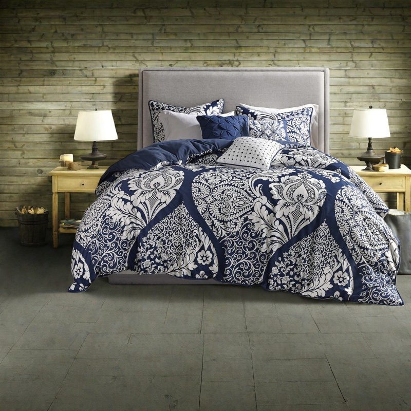 Cotton Bedding Sets, Indigo Damask Style, Bedroom Essentials