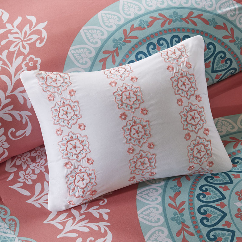 Ensemble d'édredon bohémien corail et turquoise, lit double - tout-en-un, Édredon double / grand + 10 pièces supplémentai