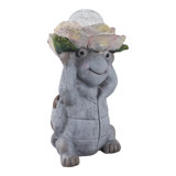 Garden Statuary Magnesia Turtle Design With Flower Cap And Crackled Glass Globe Light For Home Garden Use - 15" Gray