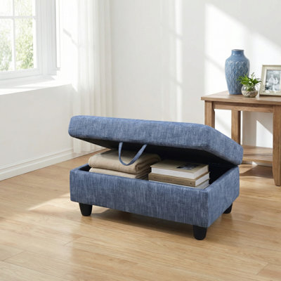 Banc de rangement avec repose-pieds, grand repose-pieds carré de 22,8 po avec rangement, table basse avec repose-pieds et coussin épais pour la décoration intérieure / le vestibule / le salon / la chambre à coucher / la voiture / loft, lin bleu