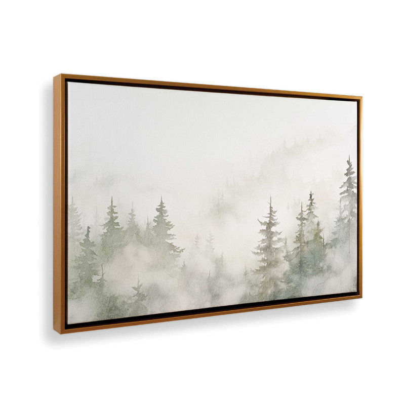 «Misty Forest Scene», reproduction sur toile, Encadrement doré, H 20,75 po x l 30,75 po x P 1,75 po, 1