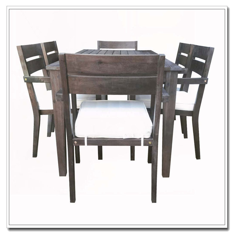 Ensemble de salle à manger 7 pièces en bois d'acacia avec chaises empilables (gris), Gris