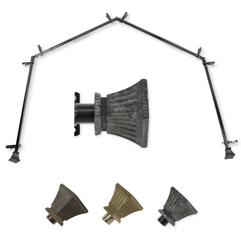 Tringle à rideaux simple ajustable pour fenêtre de 0,81 po Reanna (4 côtés), Noir, 28 po à 48 po (chaque côté)
