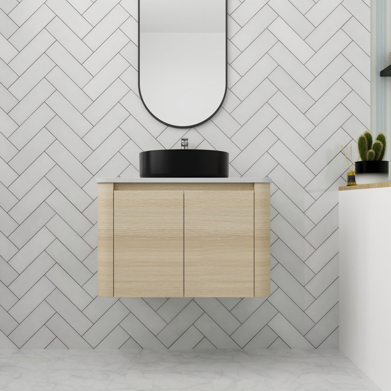 Meuble-lavabo flottant avec porte à fermeture en douceur 30 po, Noir mat