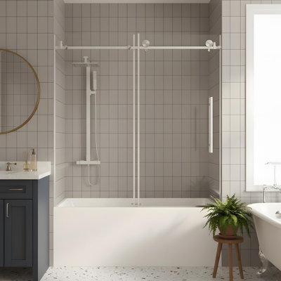 56-60"W x 60" H Frameless Shower Door with Stainless Steel Handle