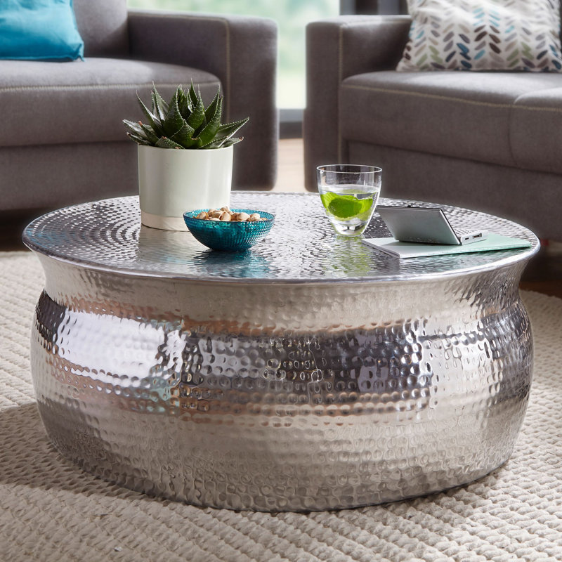 Caldina Solid Coffee Table, Silver, 30cm H x 60cm L x 60cm D