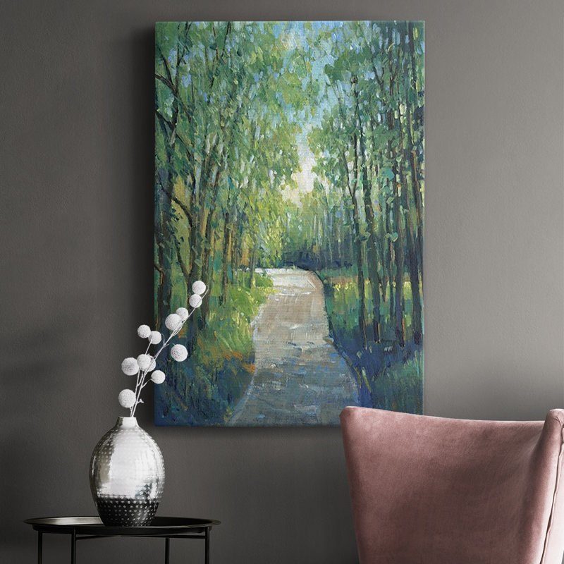 Golden Light Pathway I - Toile tendue avec châssis de qualité supérieure - prête à être accrochée, H 18 po x l 12 po x P 1 po