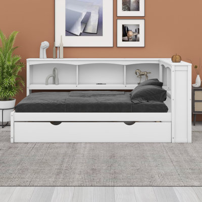 Premium Wooden Daybed With Trundle, Storage Headboard And Sideboard