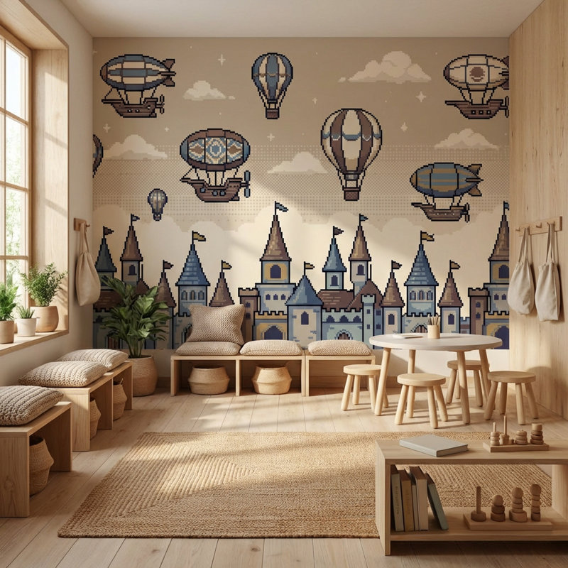 Papier peint chateau, 120 po x 96 po, Non tissé non collé
