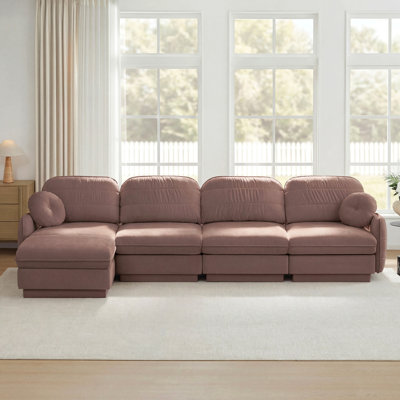 Canapé surdimensionné en L de 137 po en chenille de 137 po, canapé à assise profonde avec repose-pieds mobile, coussins ronds exquis et coussins de dossier matelassés, pieds de cadre de base encastrés, assemblage facile, convient au salon