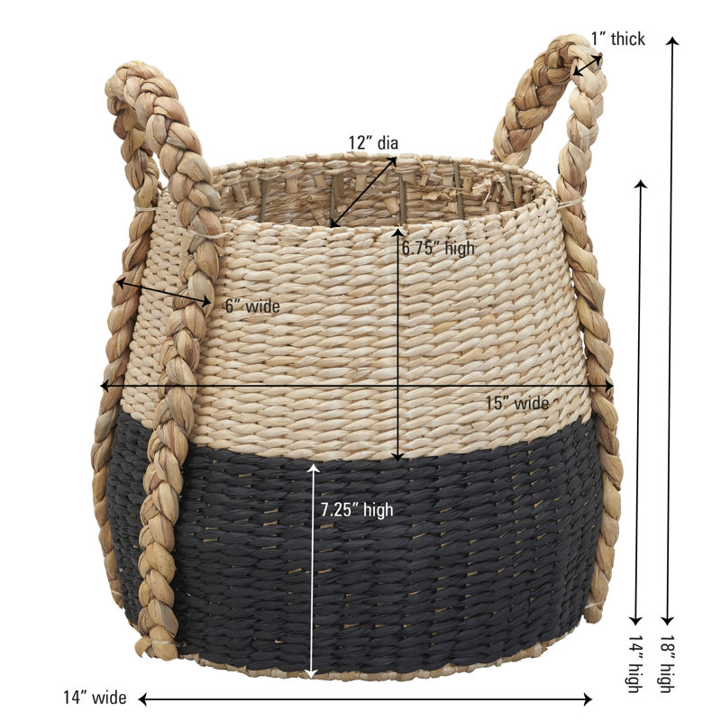 Armadi Two Tone Wicker Basket with Handles, Black