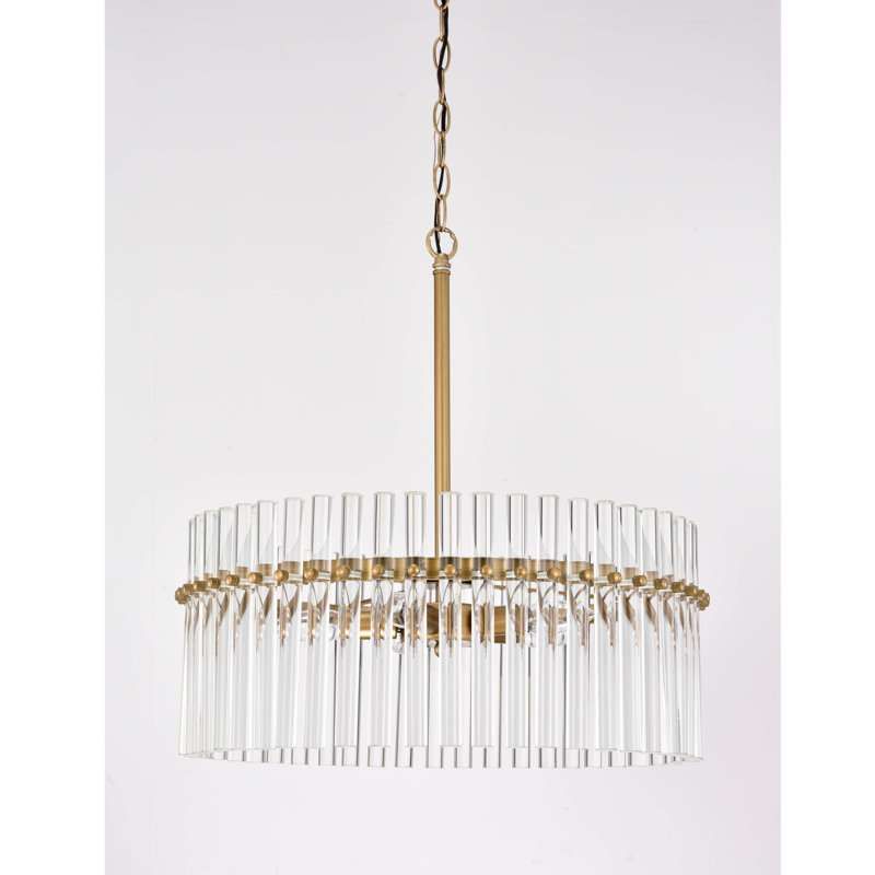 Lustre tambour 5 lumières en métal et verre à intensité variable Kaan , Laiton brossé, 5 Lights