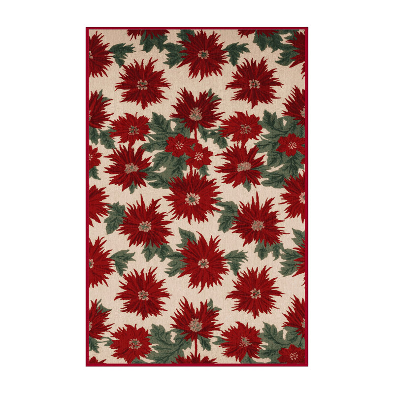 Tapis rouge botanique lavable à la machine, Rectangle 7 pi x 10 pi
