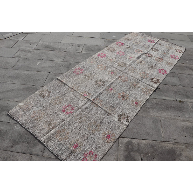 Tapis turc kilim fabriqué à la main avec motifs gris rétro, idéal pour les décorations de couloir
