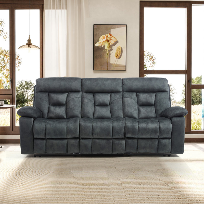 Ensemble de salon inclinable 2 pièces en microfibre moelleuse - fauteuil relevable, causeuse de style théâtre avec console de rangement, chauffage USB et massage