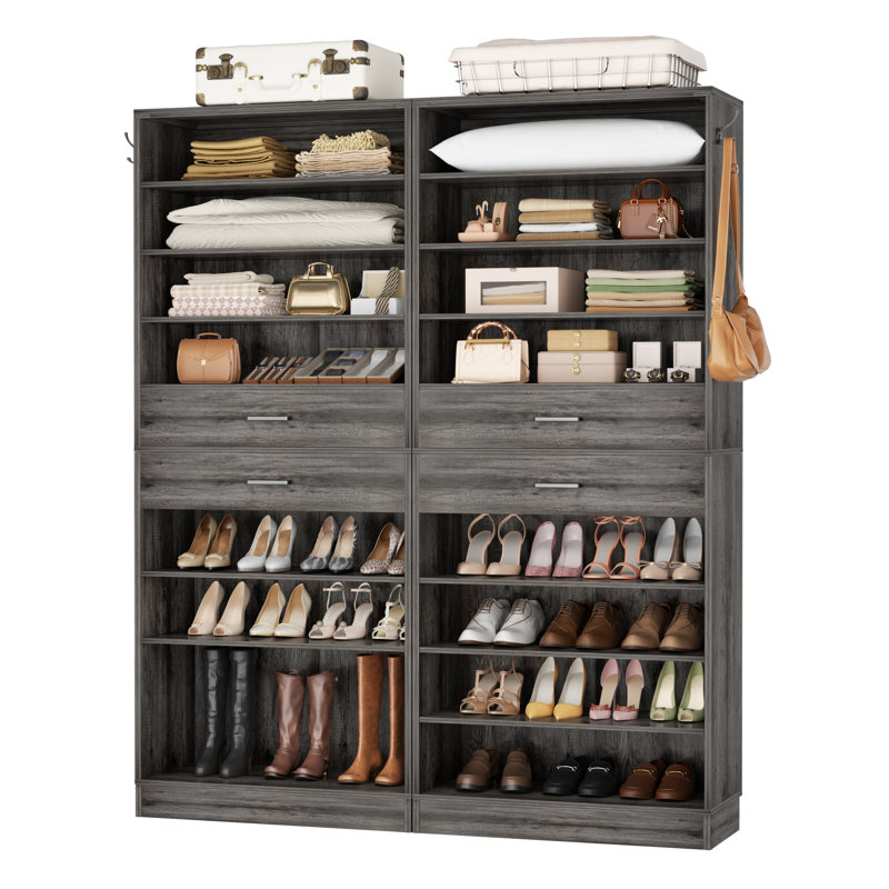 52" W Closet System With 4 Drawers, Gray Oak