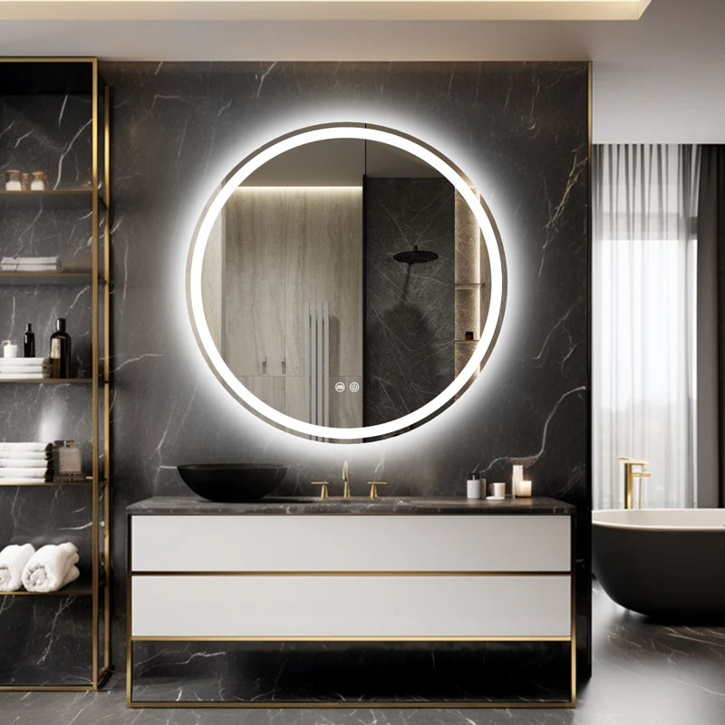 Round 3-Color Temperature Anti-fog LED Bathroom Mirror with Backlight and Front Lighting, Shatterproof, UR Approved and LTL Professional Certified