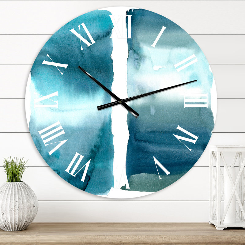 Océan bleu aquatique abstrait impression I - horloge murale moderne, Petit