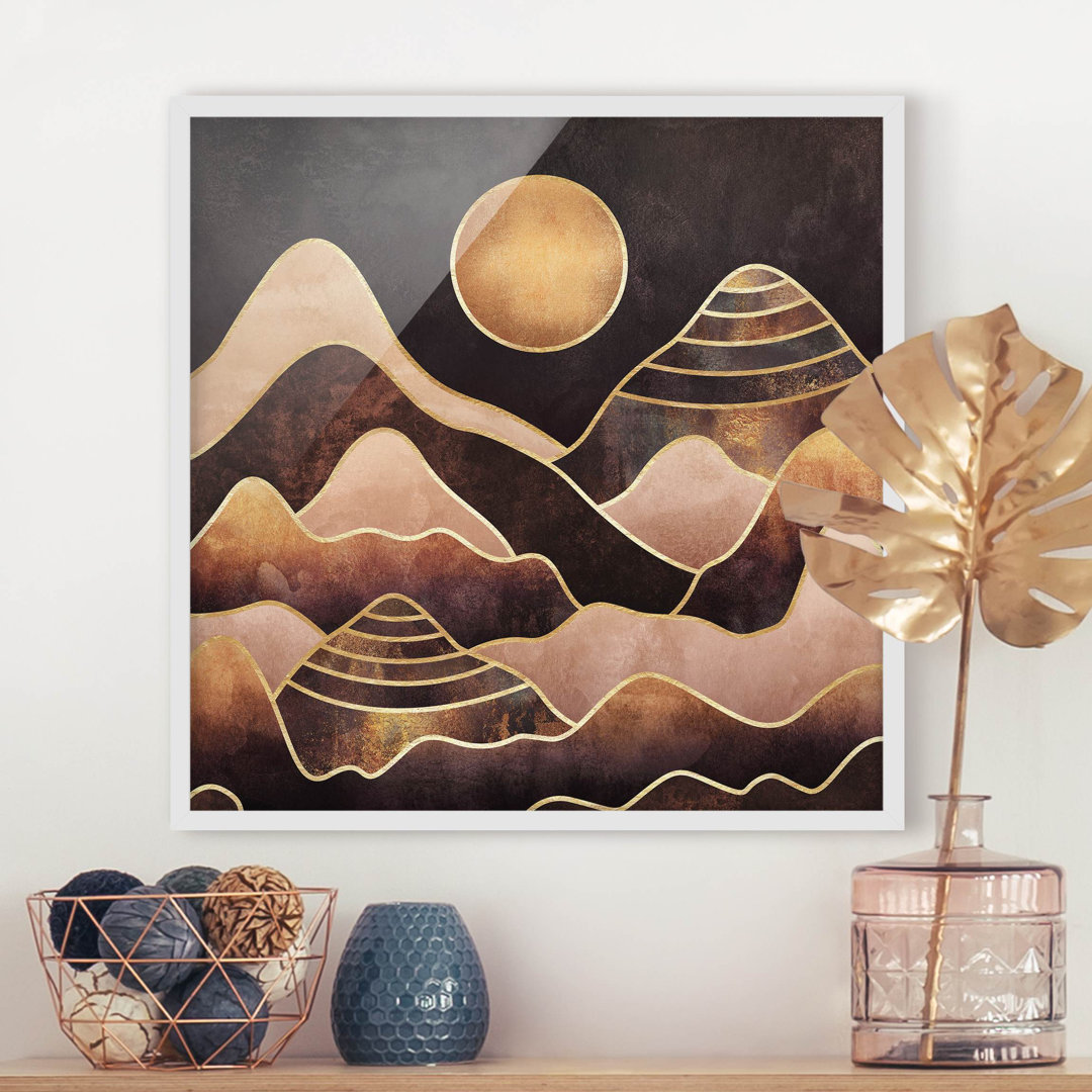 Gerahmtes Poster Golden Sun Abstract Mountains