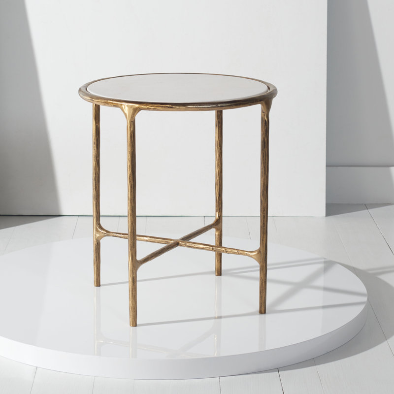 Table de bout en fer Evelynn H 20 po x l 18 po, Laiton, Marbre blanc