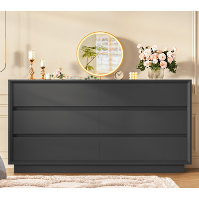 Commode 6 tiroirs pour chambre à coucher, commode moderne, organisateur de placard en bois pour la chambre à coucher, couloir, noir