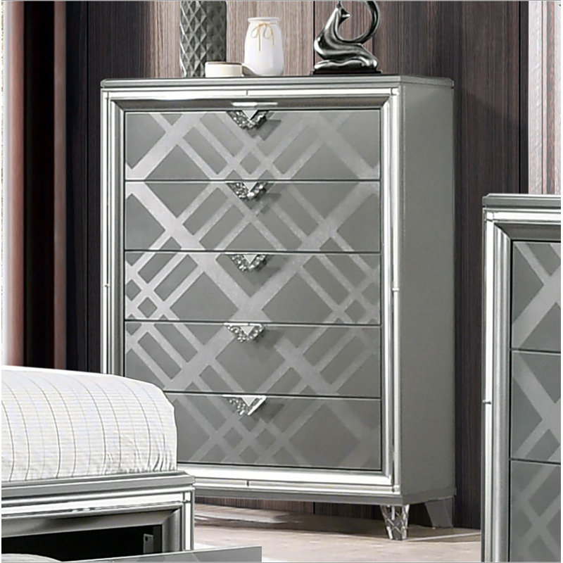 Commode en acrylique de style contemporain avec pieds en acrylique et relief de style art déco, Argent argent