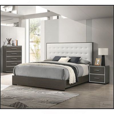 1pc Contemporary 5-Drawer Chest with Chrome Accents Gray Rustic Finish Bedroom Wooden Furniture
