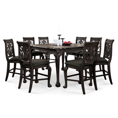 Burg  Expandable Counter Height Table Set, Carved Wood