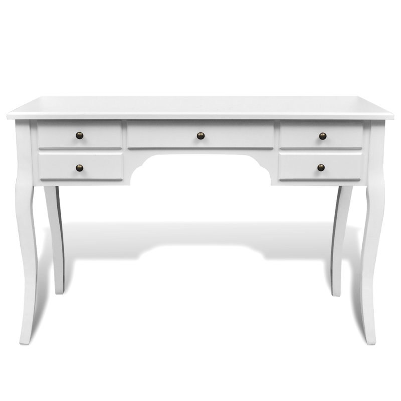 Conti Wooden French Desk with Curved Legs and 5 Drawers