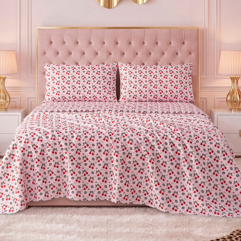 Juicy Couture Printed Microfiber Sheet Set, Rocker Lips, Twin
