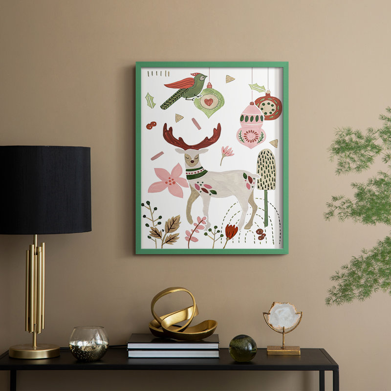 Reindeer Wishes Collection B, reproduction encadrée - bois massif, H 21 po x l 17 po, Cadre vert