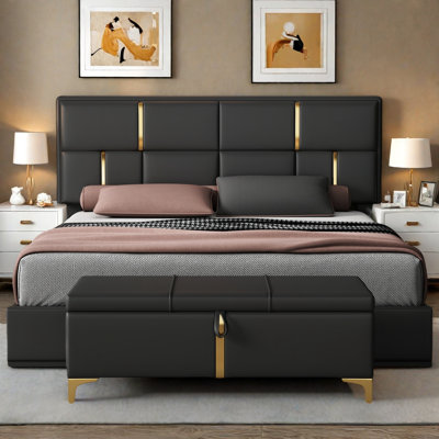 2-piece Bedroom Sets Included 1 Upholstered Platform Bed With Hydraulic Storage System, 1 Storage Ottoman With Metal Legs