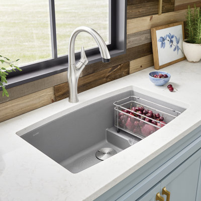 Performa Cascade SILGRANIT 32" Single Bowl Undermount Kitchen Sink with Colander - Volcano Gray
