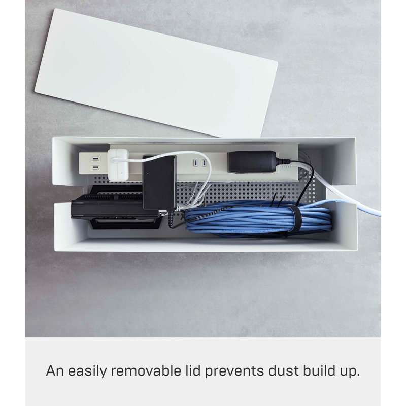White Steel Rolling Cable Management Box with Wheels
