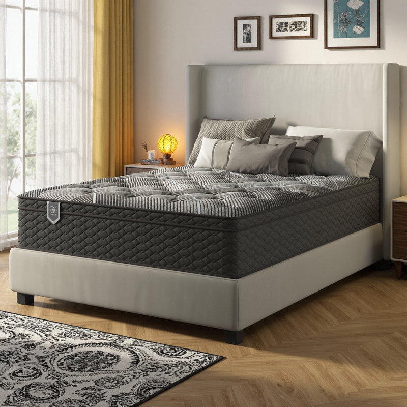 Grand matelas hybride moelleux de luxe LUMERIS de 13 pouces avec refroidissement avancé, ressorts ensachés individuellement et soutien ciblé pour un sommeil réparateur | Noyau d'acier en mousse noire