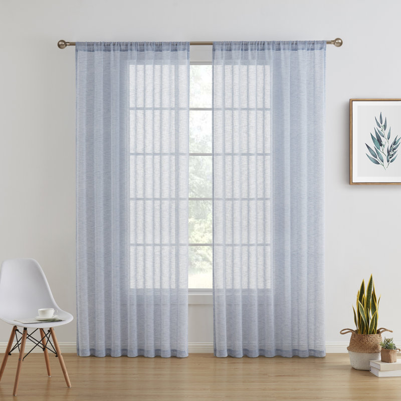 Hailey Faux Linen Sheer Curtain Panels, 54" W x 84" L, Dusty Blue