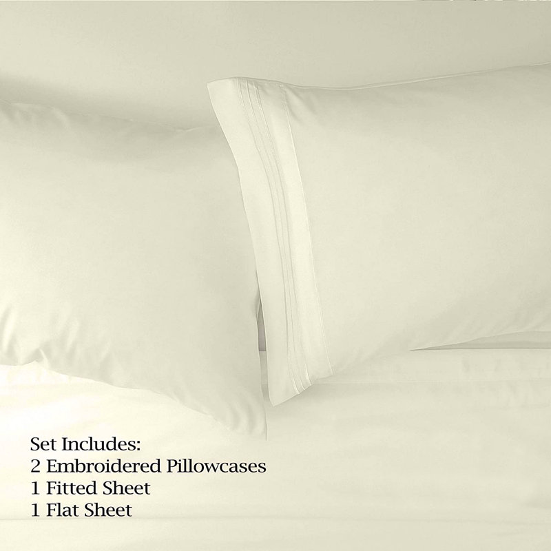Ensemble de draps-housse en microfibre / polyester , Ensemble de draps très grand californien avec 2 t, Ivoire