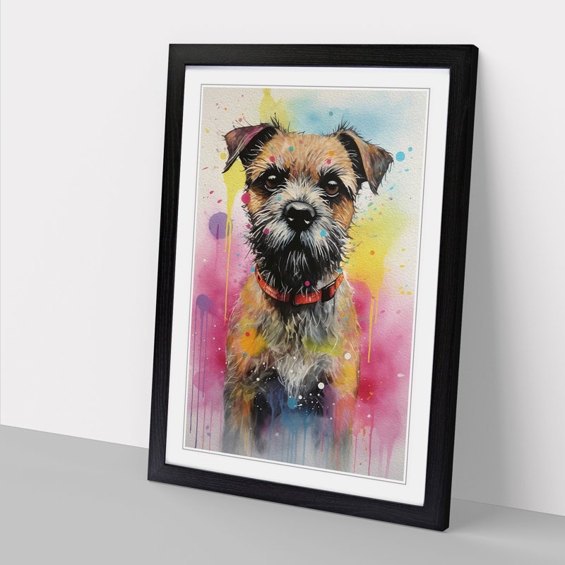 Border Terrier Informel No.3 - Single Picture Frame Print on Wood, Black Framed, 34cm H x 25cm W x 2cm D