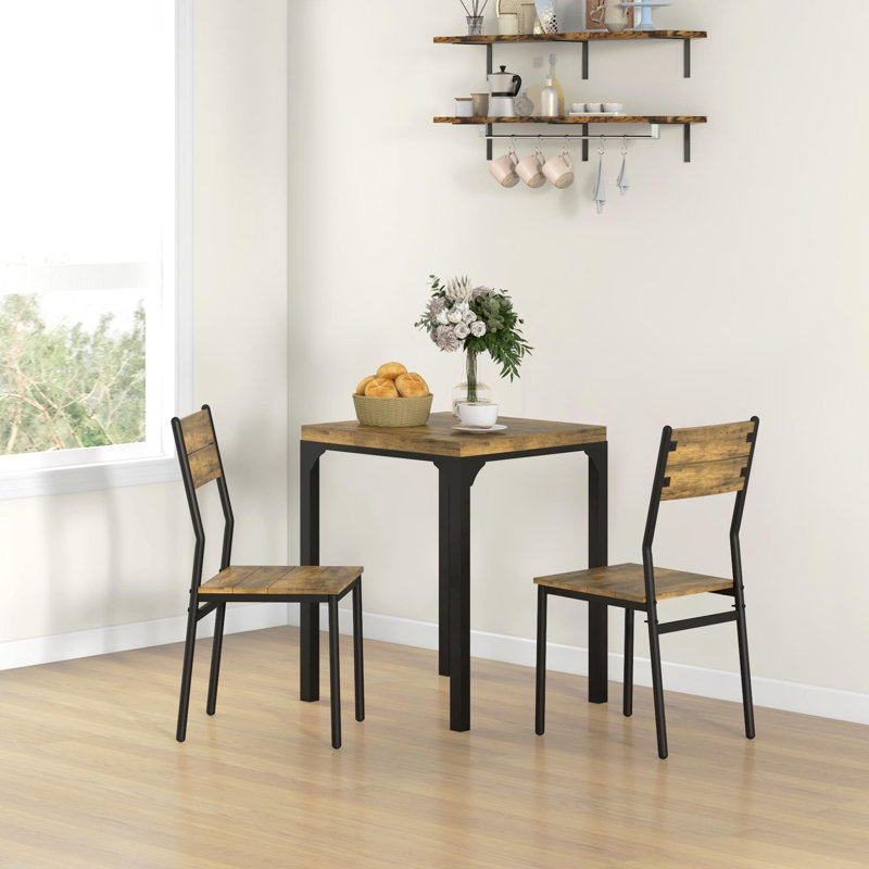 HOMCOM 3 Pieces Modern Dining Table Set for 2 Steel Legs Light Wood Effect, Rustic Brown