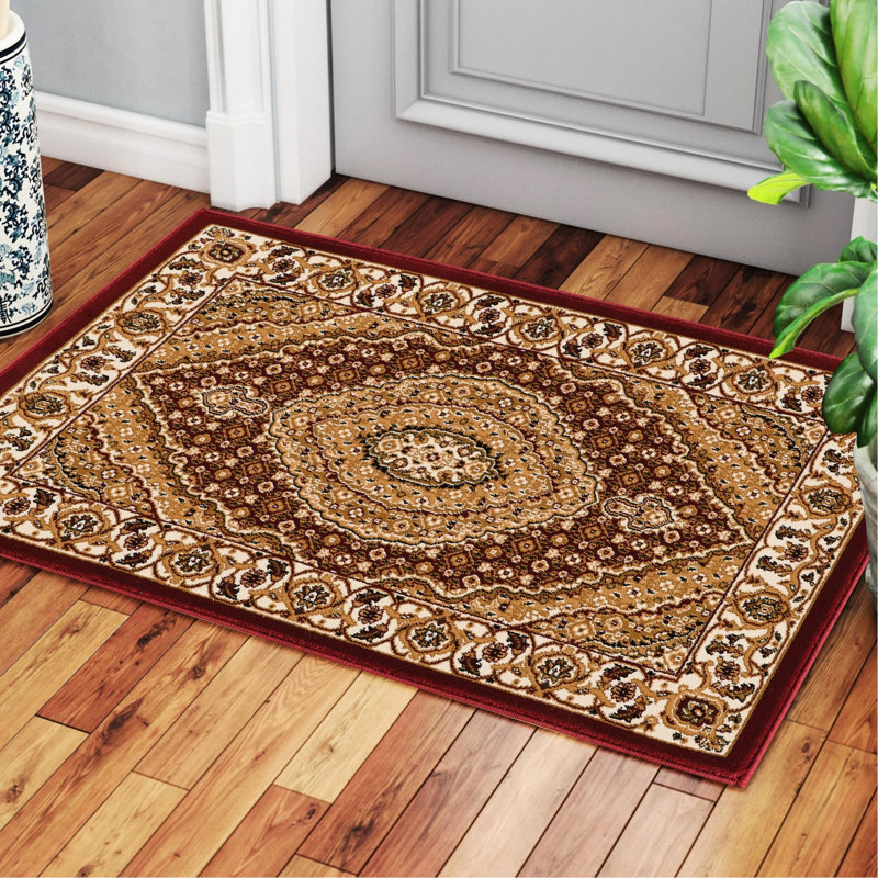 Machine-Made Polypropylene 2 Ft. X 3 Red Rectangle Area Rug, , Ideal For Formal Rooms Classic    Stain And Low Care