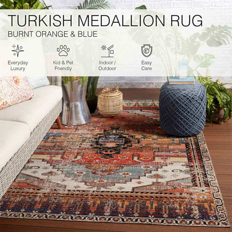 Azriel Orange Synthetic Medallion 2' x 3' Area Rug