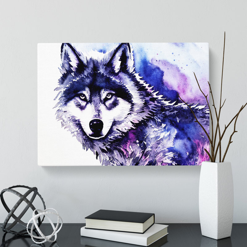 Wolf In Watercolour Abstract - Wrapped Canvas, 40cm H x 60cm W x 3cm D