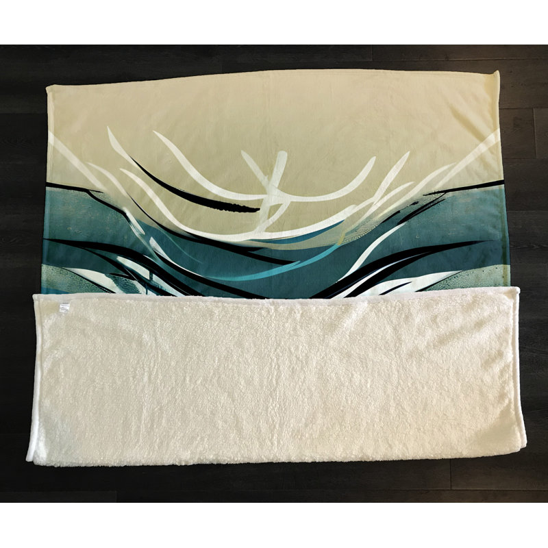 Throw Blanket, 68" W x 80" L, Abstract, Tan/Green/Blue/White