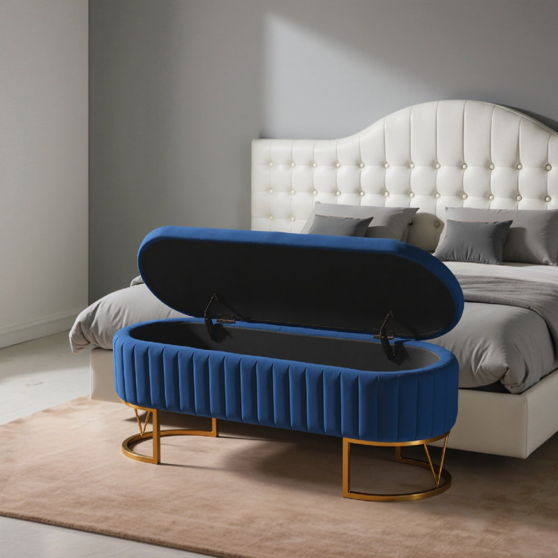 Kathlin  Upholstered Flip Top Storage bench, Navy