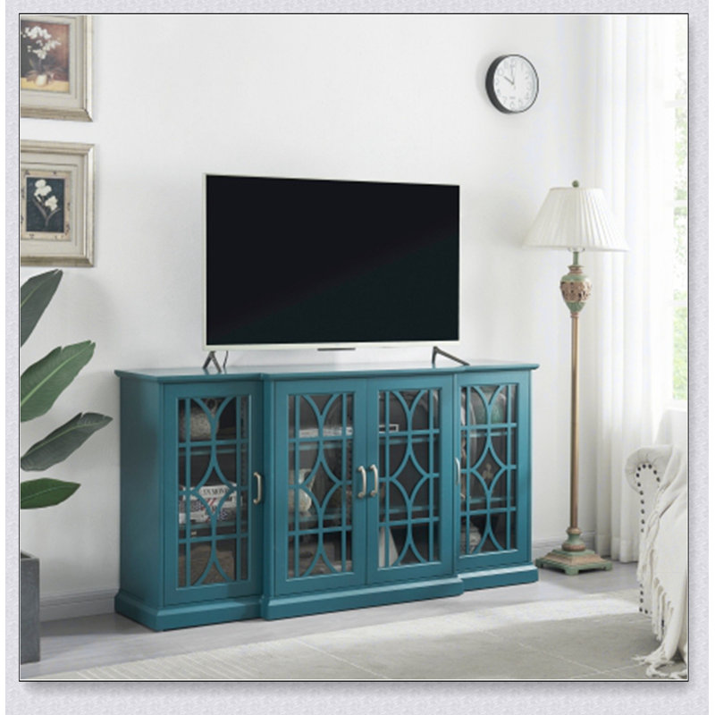 Meuble télé 63 po, buffet, armoire de rangement, bleu sarcelle