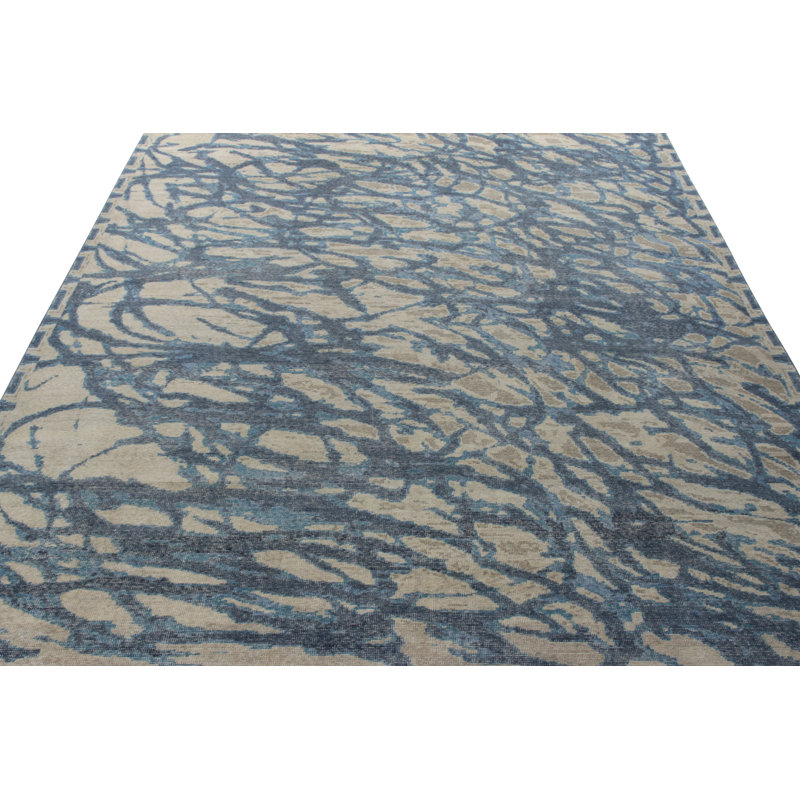 Distressed Homage Hand Knotted Wool Geometric Area Rug, Rectangle 10' x 14'