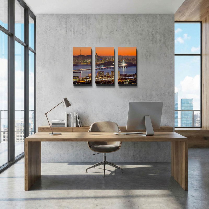 « Bay Bridge vu de Berkeley » par John Gavrilis, triptyque mural, 91,4 cm x 61 cm, 78 po x 34 po
