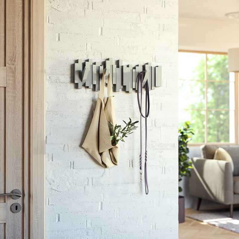5-Hook Wall Mounted Coat Rack, Flip Down Hooks for Entryway, Bedroom, Office, gris