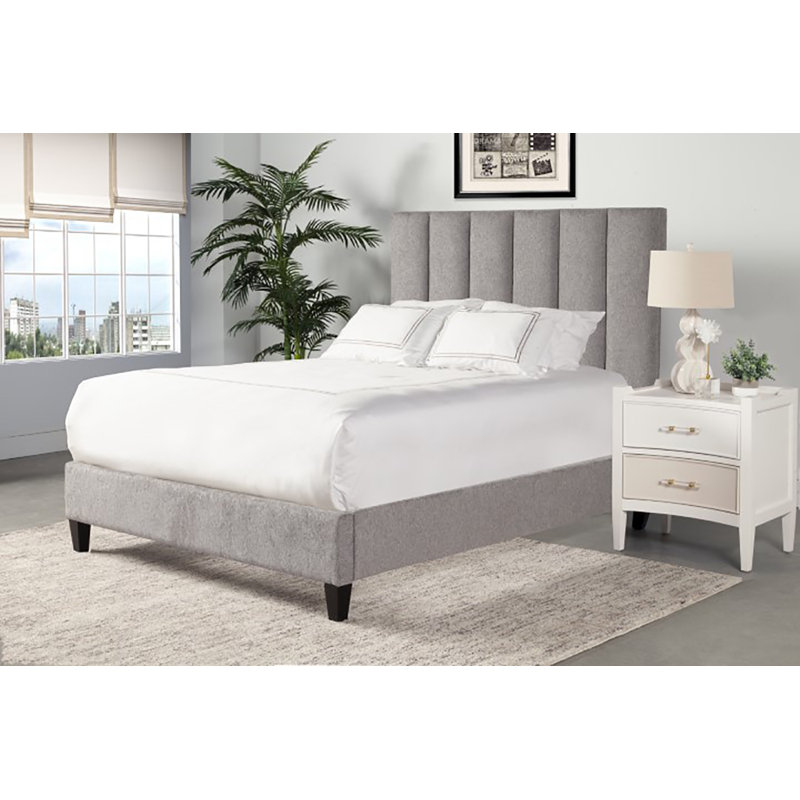 Lit tapissier standard Ryver, Gris, Grand