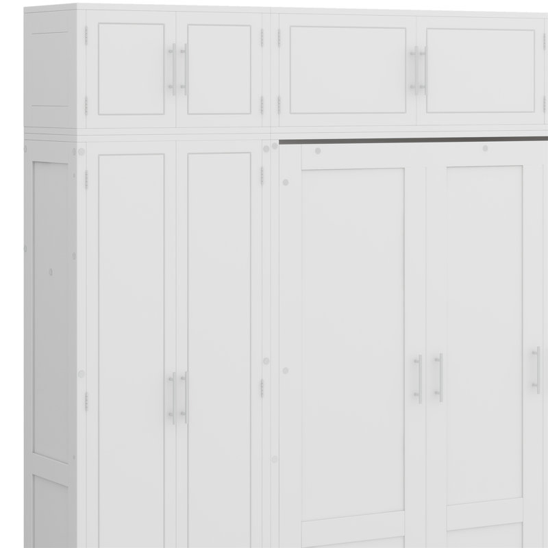 Lit escamotable avec armoire supérieure, tablettes et garde-robe Murphy, Blanc